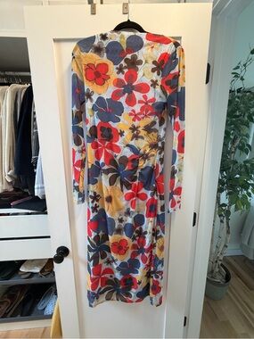 Cleobella Floral Long-Sleeve Midi Dress in Red, Blue & Yellow